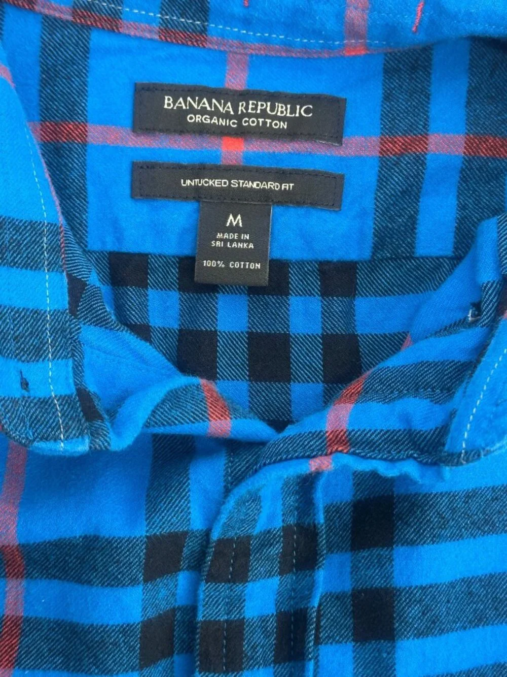 Banana Republic Shirt Medium Blue Plaid Organic Cotton Untucked Flannel Preppy